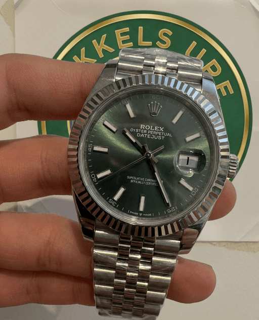 Rolex Datejust 41mm sølv, grøn urskive