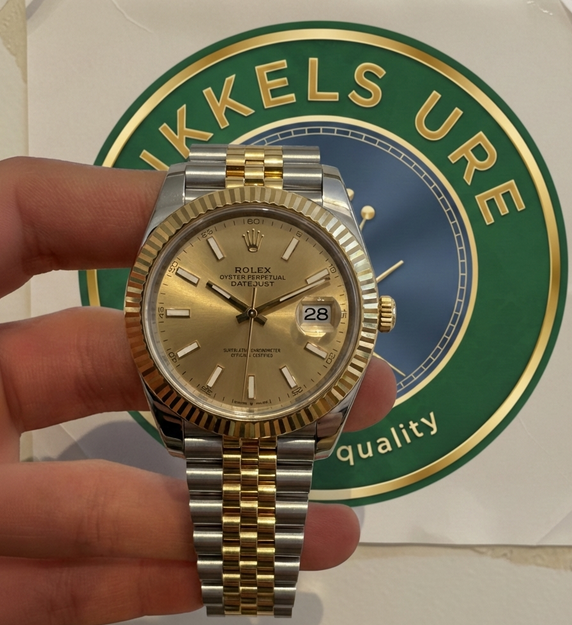 Rolex Datejust 41mm sølv og guld, guld urskive